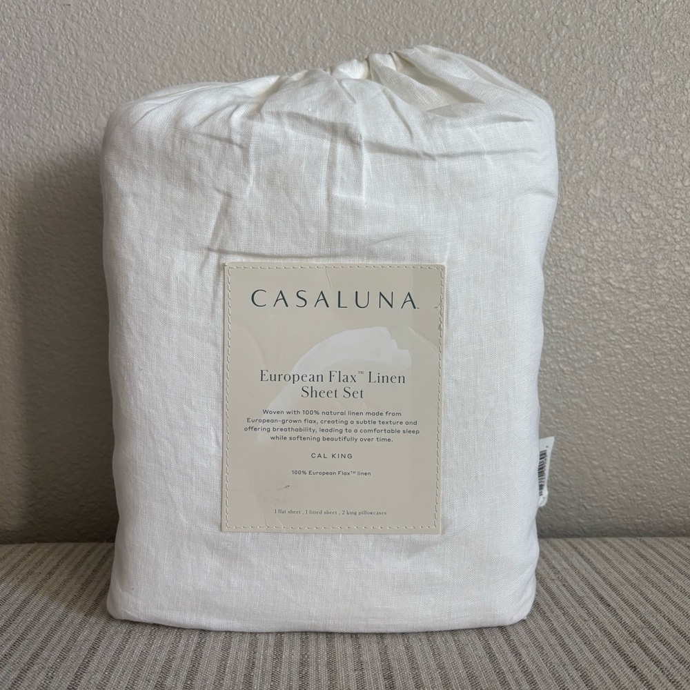 NWT California King 100% Linen Sheet Set White - Casaluna